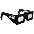 45-degree angle view of Stranded design eclipse glasses highlighting the sleek frame and flat lenses, ideal for safe viewing.