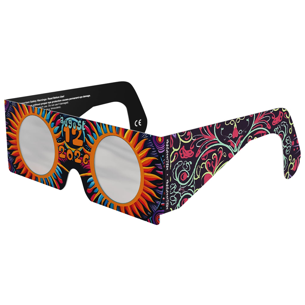 Front-side main angle view of Sunburst glasses, emphasizing the bright rays design and flat lens structure.