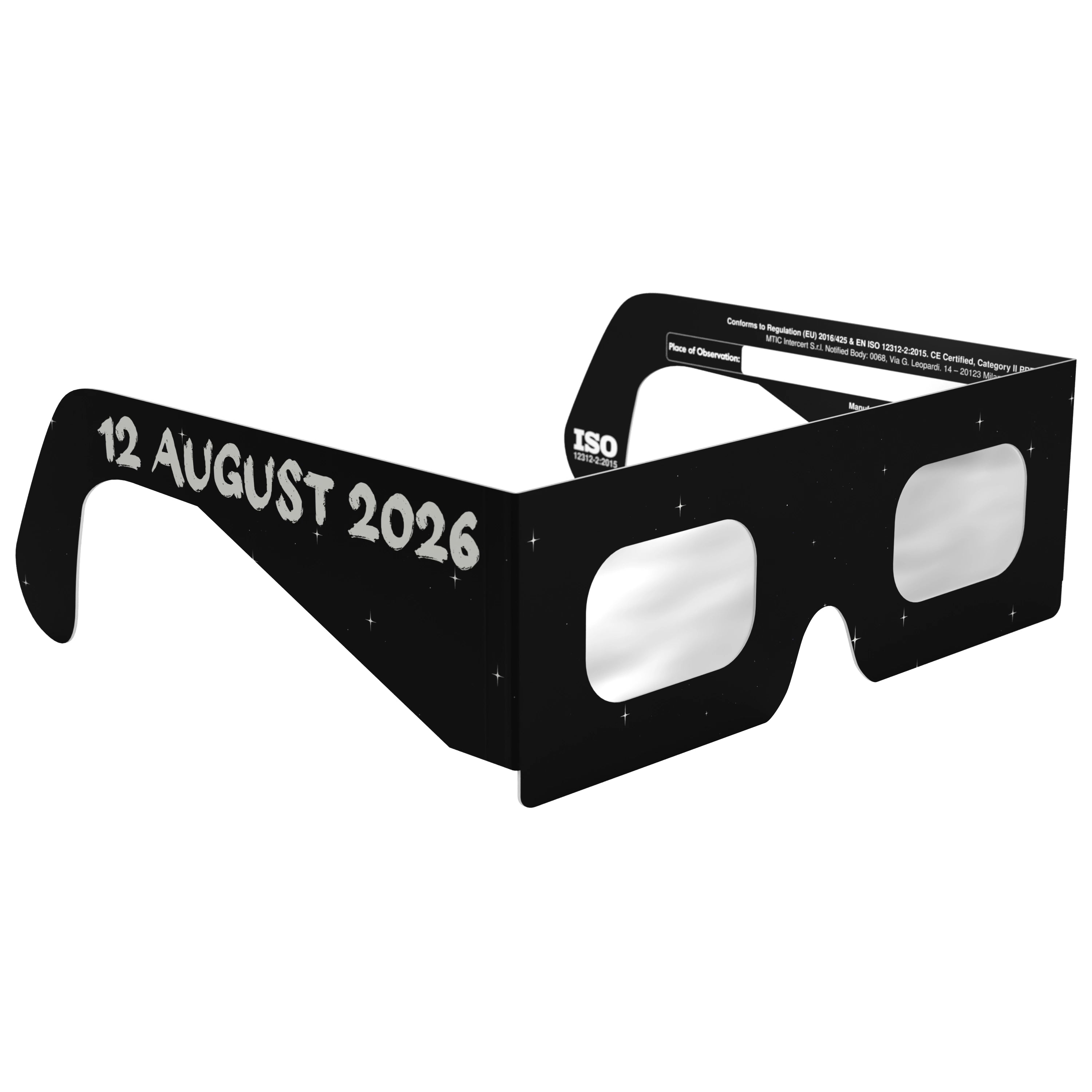 45-degree view of Swing design eclipse glasses highlighting their stylish frame and lens quality, perfect for safe solar viewing.