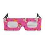 Front view of unicorn eclipse glasses showcasing the magical design. ISO 12312-2 certified for safe solar viewing.