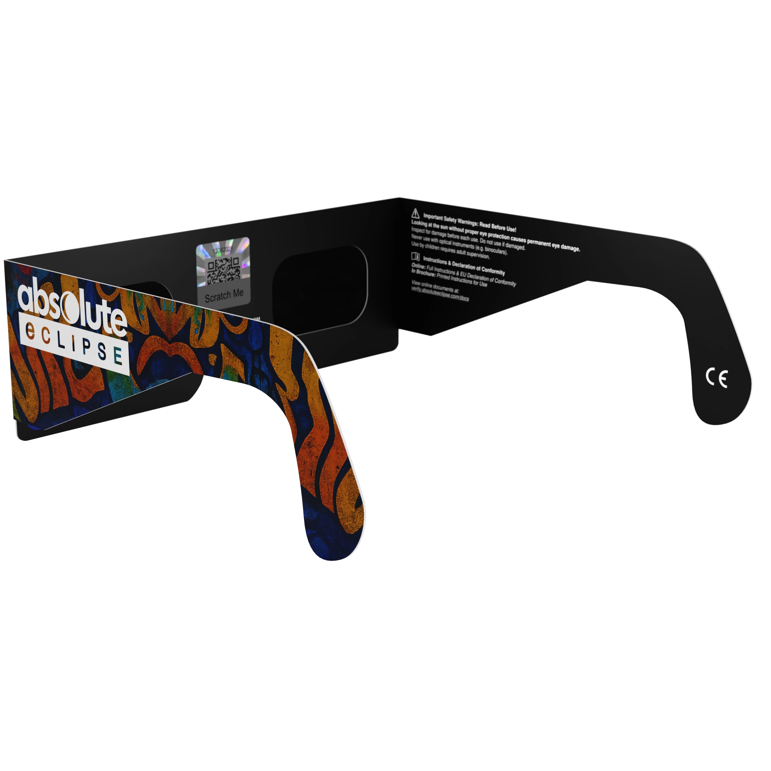 Back-side alternate angle of urban eclipse glasses, highlighting the modern style with QR sticker visible.
